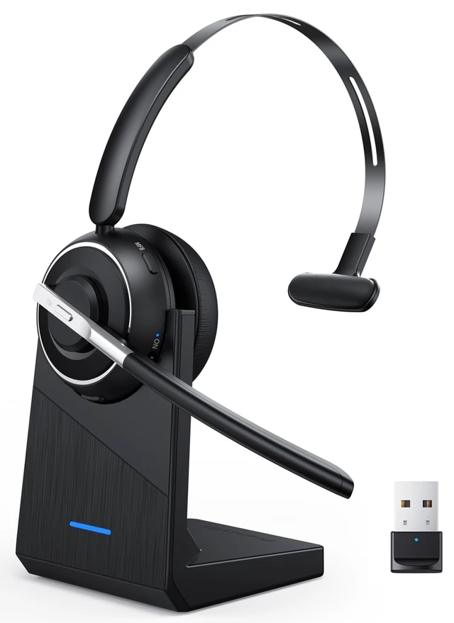 Alt view image 8 of 14 - Wireless Headset with Mic for Work Bluetooth Headset with Microphone for PC | Noise Cancelling Mic USB Dongle Charging Base Mute Button for Computer Office Call Center Phone Remote Work