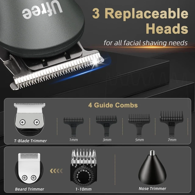 Alt view image 13 of 14 - Hair Clippers for Men, Cordless Beard Trimmer, Grooming Kit, Gray | T-Blade, 6500RPM, 1-22mm Adjustable Comb, Type-C, 180min Runtime, for Beard, Stubble, Nose and Crisp Edges, Men Gift