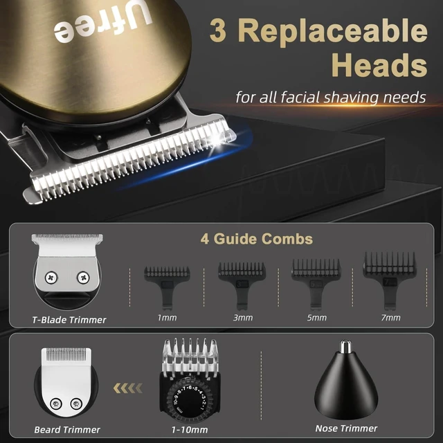 Alt view image 13 of 14 - Hair Clippers for Men, Cordless Beard Trimmer, Grooming Kit, Bronze | T-Blade, 6500RPM, 1-22mm Adjustable Comb, Type-C, 180min Runtime, for Beard, Stubble, Nose and Crisp Edges, Men Gift