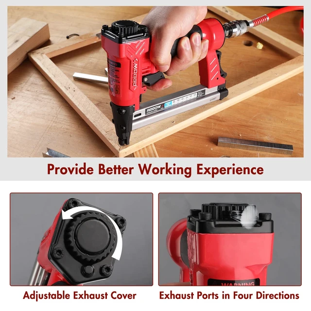 Alt view image 12 of 14 - Pneumatic Staple Gun, Air Stapler with 3750 Pieces T50 Staples | Oil-Free Upholstery Stapler with T50 1/4", 3/8", 1/2" Staples, Adjustable Exhaust, for Woodworking, Professional, DIY, PT50