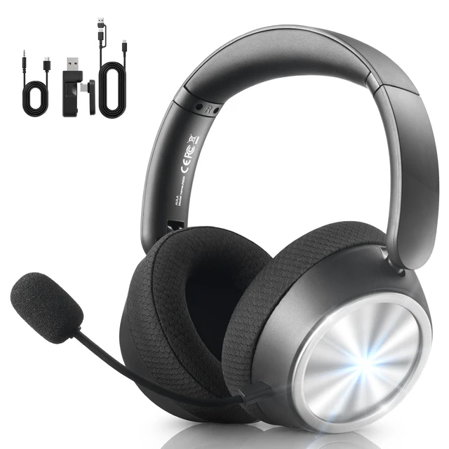 Alt view image 5 of 8 - Wireless Gaming Headset with Mic Over Ear Headphones Noise Cancelling | 13Ms Latency,110H Battery,4-in-1 Connection,Foldable,Black Bluetooth Headset Headphones for PS5,Xbox,PC,PS4,Mac,Switch,Mobile