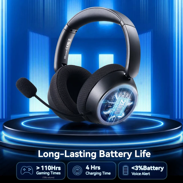 Alt view image 8 of 8 - Wireless Gaming Headset with Mic Over Ear Headphones Noise Cancelling | 13Ms Latency,110H Battery,4-in-1 Connection,Foldable,Black Bluetooth Headset Headphones for PS5,Xbox,PC,PS4,Mac,Switch,Mobile