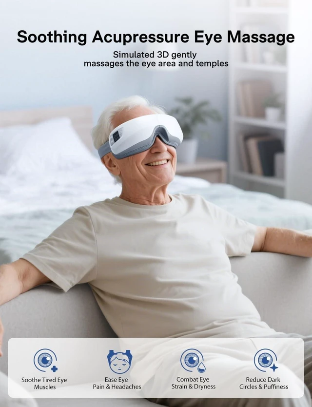Alt view image 10 of 14 - Eye Massager with Heat and Cooling, Heated Massage Eye Mask | Eye Compression Massager Reduces Migraines, Dry Eyes, Headache Relief, Birthday Gifts for Women Men Mom Dad, FSA Eligible HSA