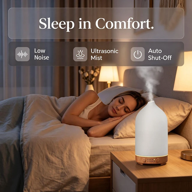 Alt view image 14 of 14 - 200ML Ceramic Essential Oil Diffuser for Home, Stone Diffuser 2 Pack | Ultrasonic Aromatherapy Diffuser & Air Humidifier for Bedroom, Office, Yoga, 7 LED Lights, Auto Shut-Off, 3 Timers,Wood Grain