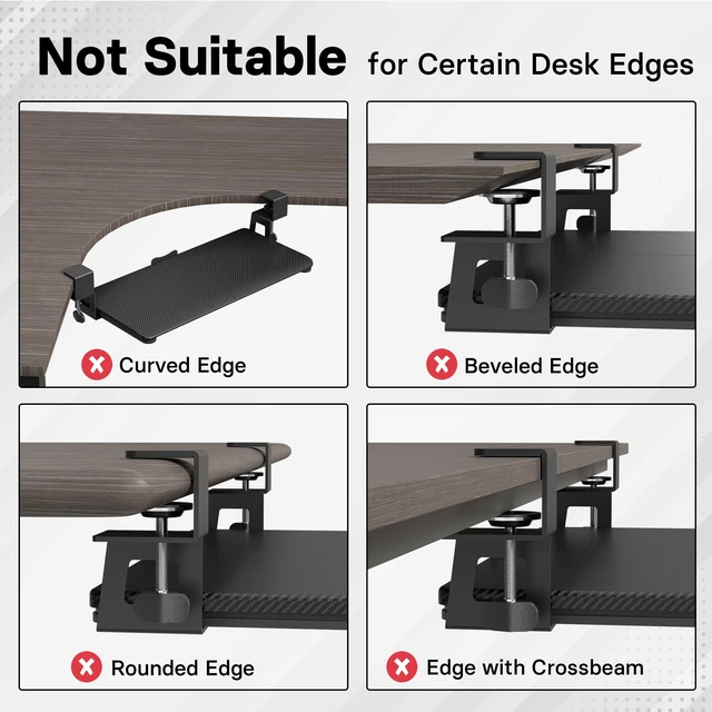 Alt view image 10 of 14 - Under Desk Keyboard Tray, Pull-Out Keyboard & Mouse Platform | C-Clamp Mount, Space-Saving Ergonomic Slide-Out Drawer, 31.3 in Including Clamps, 25.6 x 11.8 in Tray, Black Carbon Fiber