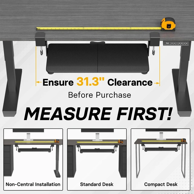 Alt view image 11 of 14 - Under Desk Keyboard Tray, Pull-Out Keyboard & Mouse Platform | C-Clamp Mount, Space-Saving Ergonomic Slide-Out Drawer, 31.3 in Including Clamps, 25.6 x 11.8 in Tray, Black Carbon Fiber