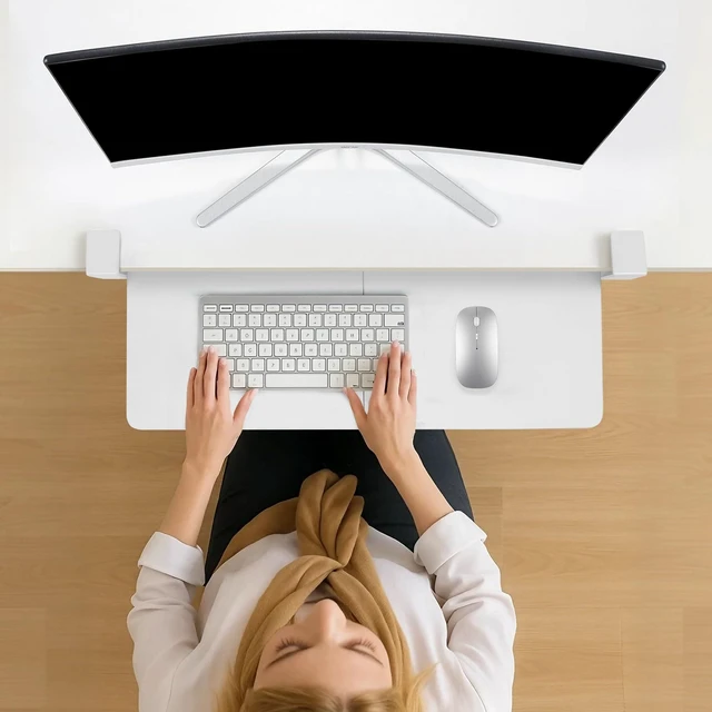 Alt view image 14 of 14 - Keyboard Tray Under Desk with Drawer,26.77" X 11.81"Large Size Keyboard Tray with C Clamp-on Mount, Easy to Install, for Home Office (White)