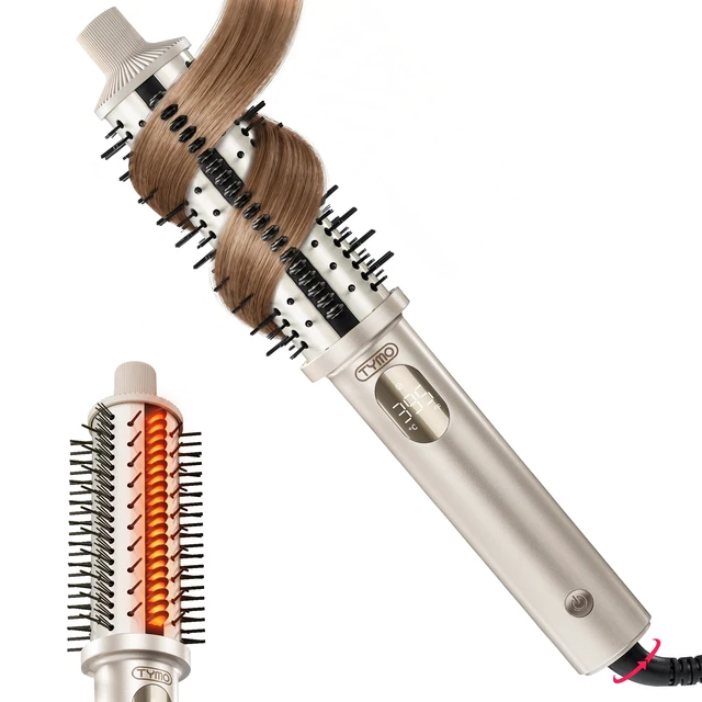 Alt view image 8 of 14 - STYLUX PRO Thermal Brush Curling Brush, 1.5 Inch Heated Round Brush | 10Mins Blowout, Hair Straightener and Curler 2 in 1, 800M Negative Ion for Smoother, LCD Display, 5 Temp, Dual Voltage, Gold