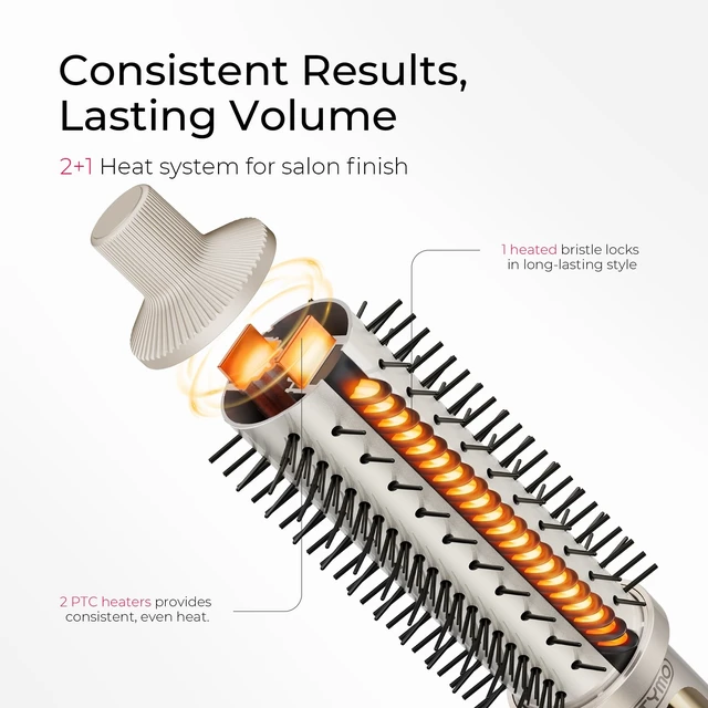 Alt view image 11 of 14 - STYLUX PRO Thermal Brush Curling Brush, 1.5 Inch Heated Round Brush | 10Mins Blowout, Hair Straightener and Curler 2 in 1, 800M Negative Ion for Smoother, LCD Display, 5 Temp, Dual Voltage, Gold
