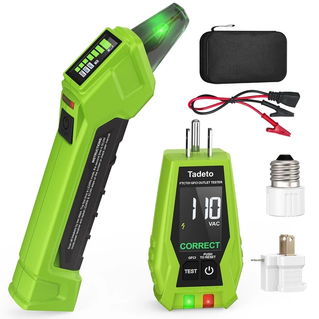 Alt view image 8 of 14 - Circuit Breaker Finder Tool with Outlet Tester, Quickly GFCI, Voltage, Electric Tester with Dual LCD Display, Light Socket and 3-2 Prong Grounding Adapter, Alligator Clip Adapter (Green)
