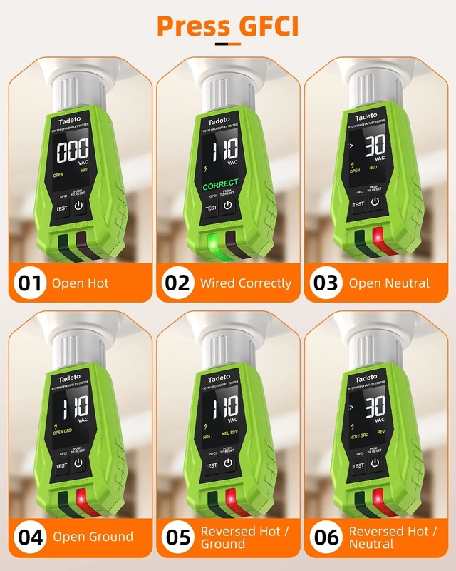 Alt view image 12 of 14 - Circuit Breaker Finder Tool with Outlet Tester, Quickly GFCI, Voltage, Electric Tester with Dual LCD Display, Light Socket and 3-2 Prong Grounding Adapter, Alligator Clip Adapter (Green)