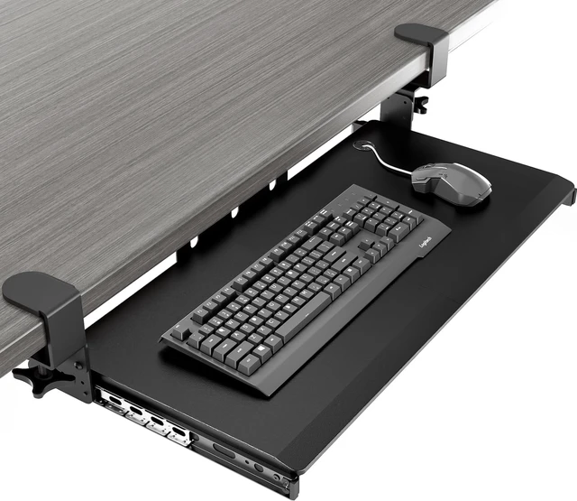 Alt view image 8 of 14 - Keyboard Tray Under Desk Pull Out with Extra Sturdy Adjustable C Clamp Mount System, 27.3 (32.5 inch Including Clamps) x 11 Inch Slide-Out Platform Computer Drawer for Typing, Black,AX01WB01