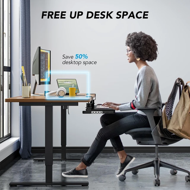 Alt view image 10 of 14 - Keyboard Tray Under Desk Pull Out with Extra Sturdy Adjustable C Clamp Mount System, 27.3 (32.5 inch Including Clamps) x 11 Inch Slide-Out Platform Computer Drawer for Typing, Black,AX01WB01