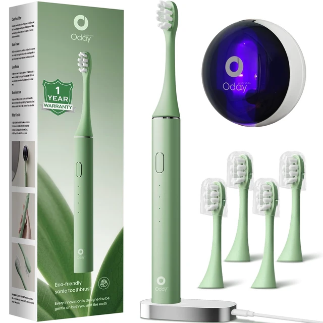 Alt view image 8 of 14 - Sonic Electric Toothbrush for Adults with Wall Mounted UV Cleaner | 4 Plant-Based Heads, Smart Timer, Aluminum Design, Wireless Charging, IPX7 Waterproof, 1 Month+ Battery