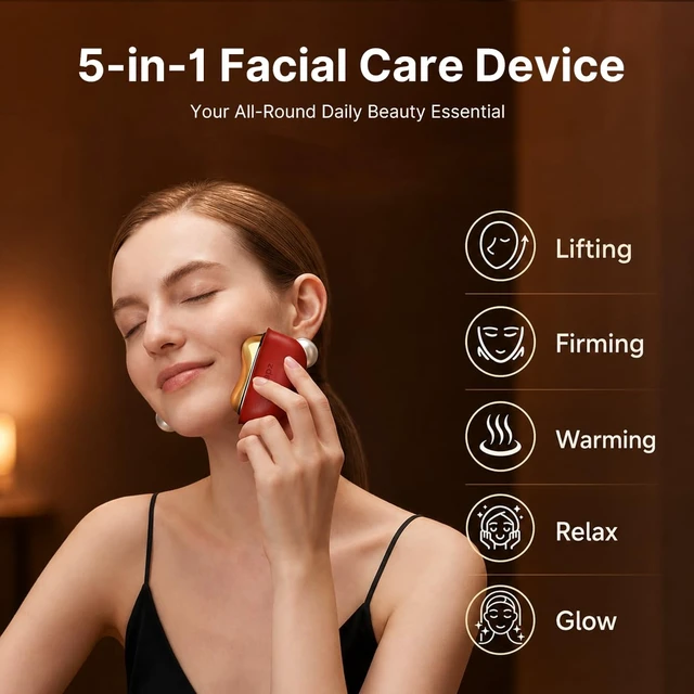 Alt view image 13 of 14 - GS5 Electric Heated Gua Sha Tool, Red Light Face Massager, Red | Brass Facial Massager with Vibration, Beauty Device for Face & Neck, Skin Firming Device for Facial Sculpting, Gift for Women