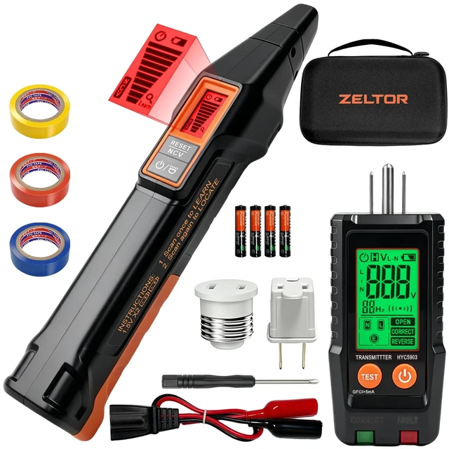 Alt view image 8 of 14 - Circuit Breaker Finder with GFCI Outlet Tester | LCD Display & Flashlight,NCV Non-Contact Voltage Test, Electrical Tester, Adapters and Storage Case