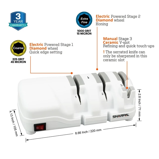 Alt view image 8 of 12 - 198H Electric Knife Sharpener 3 Stage with Diamond Wheels | Suit for Double-Beveled Straight Edge Knives, Quick Razor-Sharp Results, Low Noise