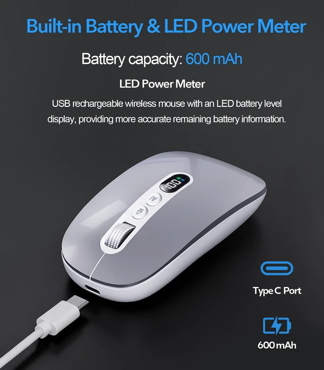 Alt view image 12 of 14 - AI Wireless Mouse with Voice-to-Text & 200+ Language Translator, Bluetooth 5.0 Wireless Silent Mouse for MacBook/PC/Laptop,USB-C Rechargeable, Smart AI Writing for Office & Meetings-Silver