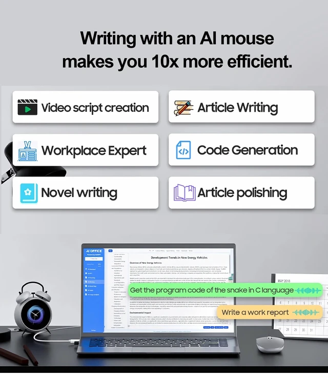 Alt view image 13 of 14 - AI Wireless Mouse with Voice-to-Text & 200+ Language Translator, Bluetooth 5.0 Wireless Silent Mouse for MacBook/PC/Laptop,USB-C Rechargeable, Smart AI Writing for Office & Meetings-Silver