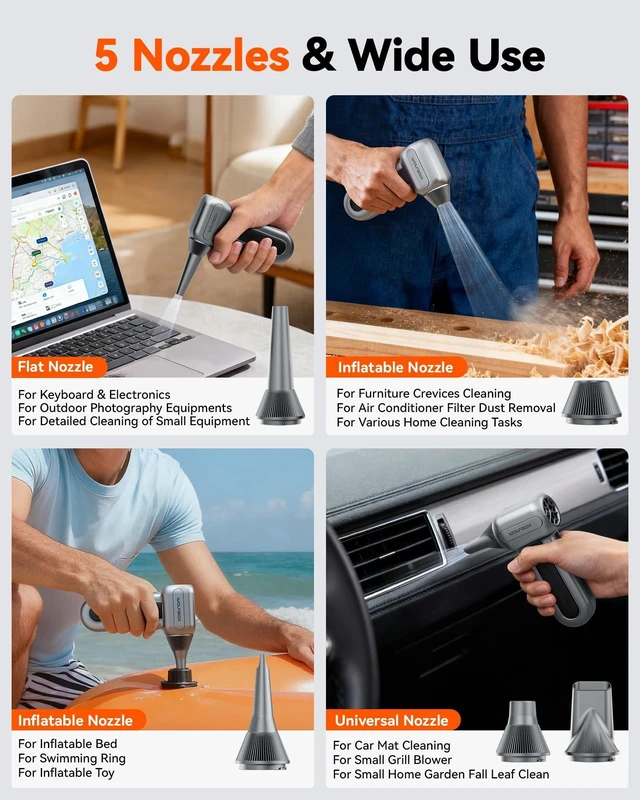 Alt view image 13 of 14 - MF70 Compressed Air Duster, 3-Speed Adjustable, Electric, Cordless | Extended Runtime, Electric, 3-Speed, Cordless, Fast Charging, PC Keyboard Cleaning, Car, Home, Gray, 0.5 lb Lightweight
