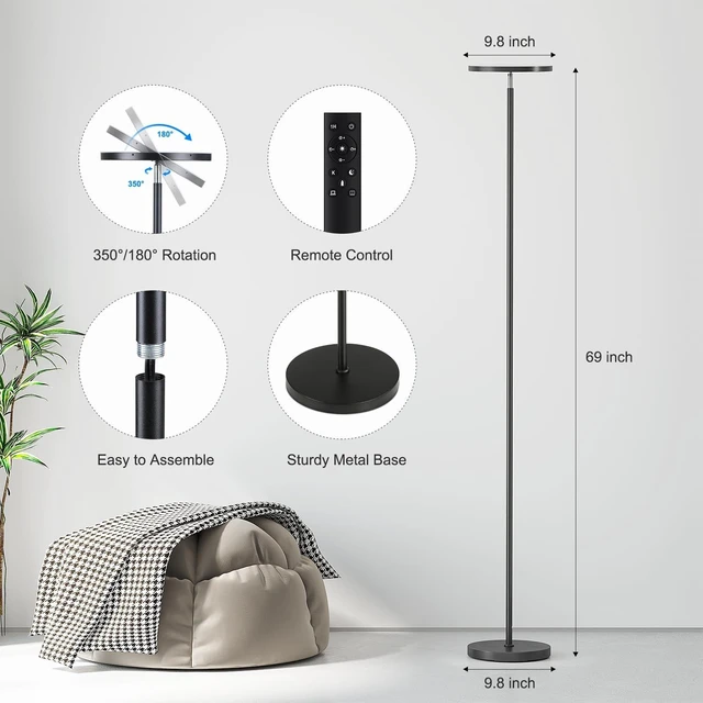 Alt view image 10 of 14 - Floor Lamps for Living RoomLED Standing Lamp with Remote Control | 32W/3000LM Super Bright, 69" Tall Floor Lamp with Stepless Dimmable, Modern Torchiere Corner Lamp for Bedroom, Office