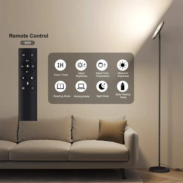 Alt view image 11 of 14 - Floor Lamps for Living RoomLED Standing Lamp with Remote Control | 32W/3000LM Super Bright, 69" Tall Floor Lamp with Stepless Dimmable, Modern Torchiere Corner Lamp for Bedroom, Office