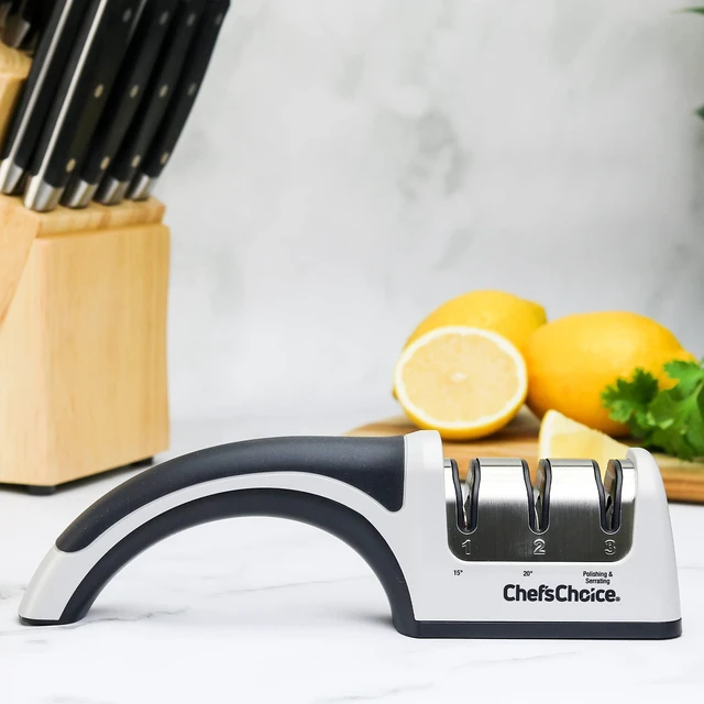 Alt view image 11 of 14 - Manual Knife Sharpeners for 15- and 20-Degree Straight-Edge and Serrated Knives with Diamond Abrasives Precise Angle Control & Compact Footprint, 2-Stage, Gray