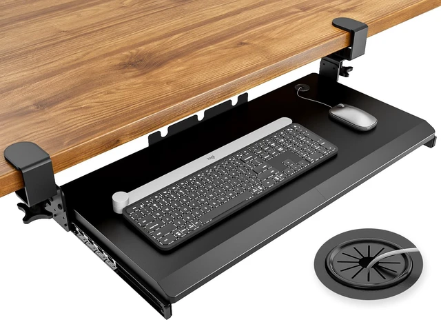 Alt view image 8 of 14 - Keyboard Tray Under Desk Pull Out with Extra Sturdy C Clamp Mount System, 27.3 (32.5 inch Including Clamps) x 11 Inch Slide-Out Platform Computer Drawer for Typing Black