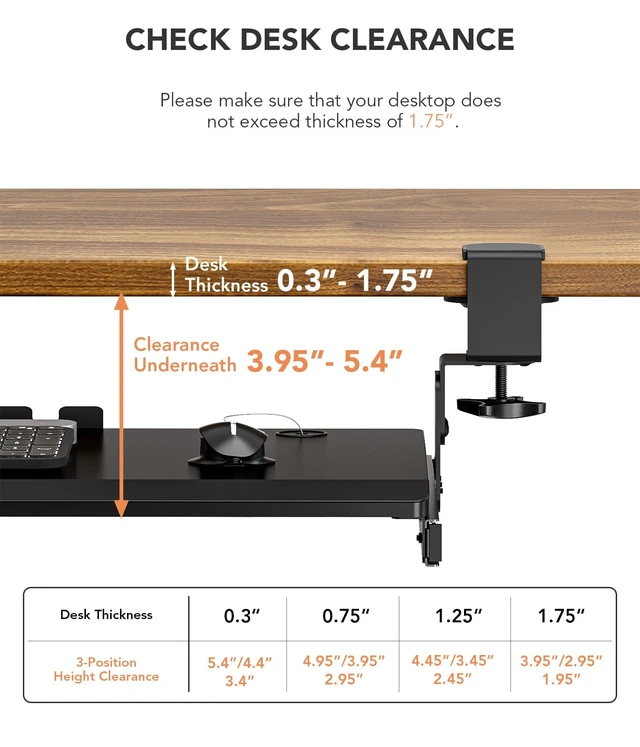 Alt view image 11 of 14 - Keyboard Tray Under Desk Pull Out with Extra Sturdy C Clamp Mount System, 27.3 (32.5 inch Including Clamps) x 11 Inch Slide-Out Platform Computer Drawer for Typing Black