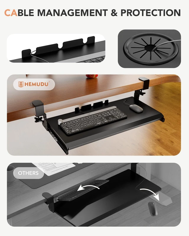 Alt view image 10 of 14 - Keyboard Tray Under Desk Pull Out with Extra Sturdy C Clamp Mount System, 27.3 (32.5 inch Including Clamps) x 11 Inch Slide-Out Platform Computer Drawer for Typing Black