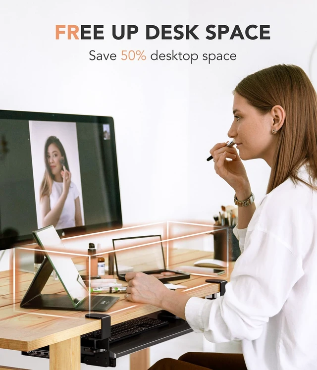 Alt view image 12 of 14 - Keyboard Tray Under Desk Pull Out with Extra Sturdy C Clamp Mount System, 27.3 (32.5 inch Including Clamps) x 11 Inch Slide-Out Platform Computer Drawer for Typing Black