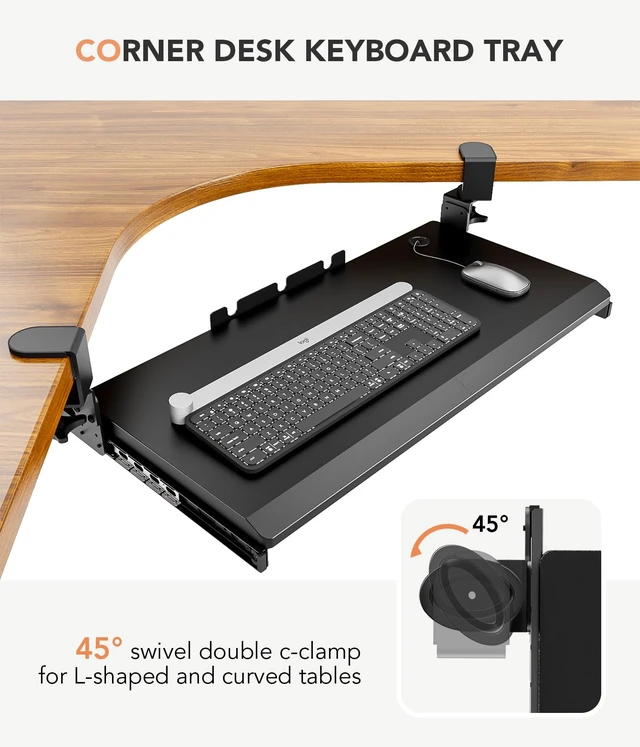 Alt view image 14 of 14 - Keyboard Tray Under Desk Pull Out with Extra Sturdy C Clamp Mount System, 27.3 (32.5 inch Including Clamps) x 11 Inch Slide-Out Platform Computer Drawer for Typing Black