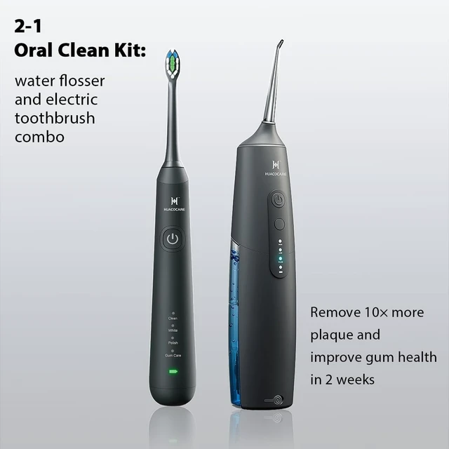 Alt view image 8 of 12 - 2-1 Oral Clean Kit- Water Dental flosser & Electric Toothbrush Combo- Brushing & Flossing- for Teeth Cleaning and Gum Health (Black)