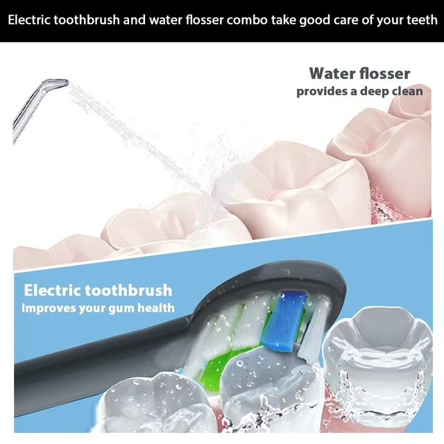 Alt view image 11 of 12 - 2-1 Oral Clean Kit- Water Dental flosser & Electric Toothbrush Combo- Brushing & Flossing- for Teeth Cleaning and Gum Health (Black)