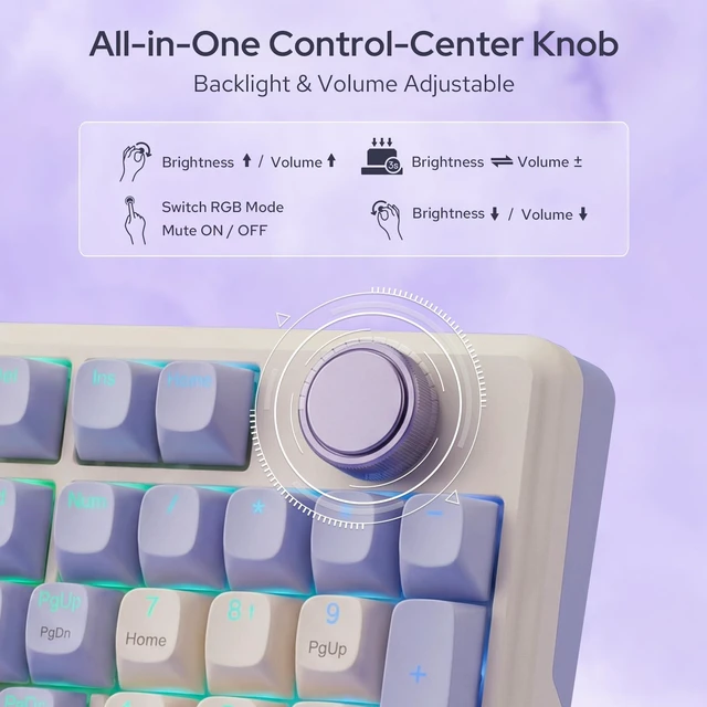 Alt view image 13 of 14 - K768 PRO Wireless 100-Key Gasket Gaming Keyboard, Knob + 8000mAh | Multi-Function Control Wheel, 0-Delay Tri-Mode, Cushioned 5-Layer Noise Dampening for Creamy Thocky Sound, Practical 95% Size