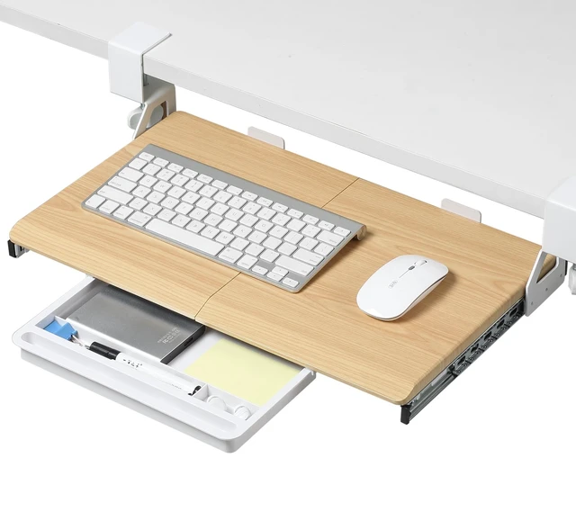 Alt view image 8 of 14 - Small Keyboard Tray Under Desk with Metal Rail, 19.7x11.8", Oak | Slide Out Ergonomic Keyboard Drawer, Pull Out Keyboard Tray for Home Office Desk, Suitable Max Desk Thickness 1.96"