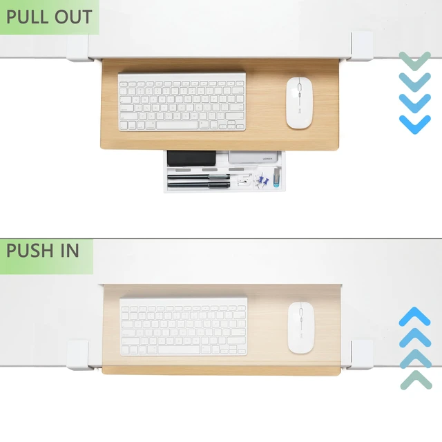 Alt view image 10 of 14 - Small Keyboard Tray Under Desk with Metal Rail, 19.7x11.8", Oak | Slide Out Ergonomic Keyboard Drawer, Pull Out Keyboard Tray for Home Office Desk, Suitable Max Desk Thickness 1.96"