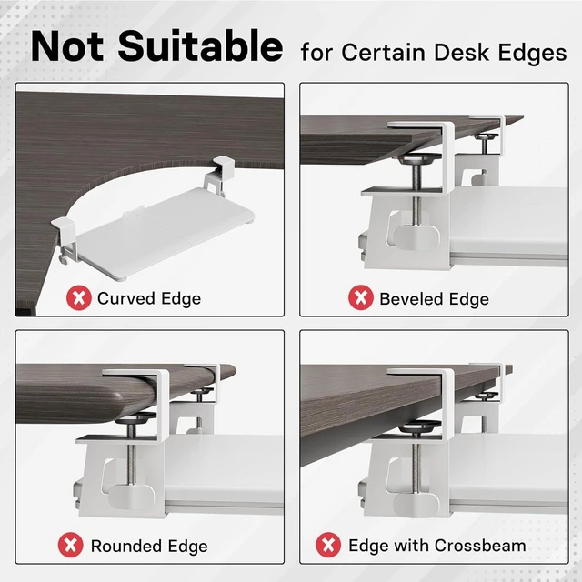 Alt view image 10 of 14 - Under Desk Keyboard Tray, Pull-Out Keyboard & Mouse Platform | C-Clamp Mount, Space-Saving Ergonomic Slide-Out Drawer, 31.3 in Including Clamps, 25.6 x 11.8 in Tray, White