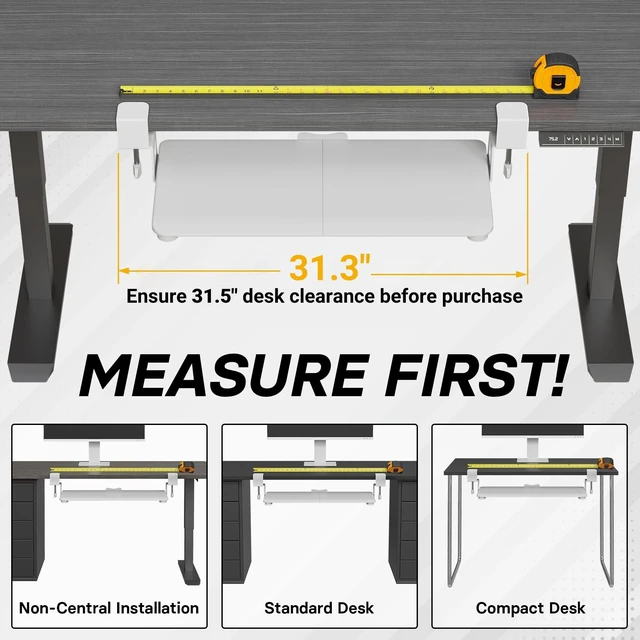 Alt view image 11 of 14 - Under Desk Keyboard Tray, Pull-Out Keyboard & Mouse Platform | C-Clamp Mount, Space-Saving Ergonomic Slide-Out Drawer, 31.3 in Including Clamps, 25.6 x 11.8 in Tray, White