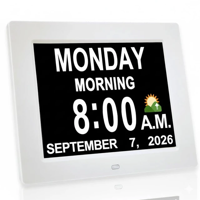 Alt view image 8 of 14 - 8" Large Digital Calendar Day Clock for Seniors 2026 - Easy to Read Alzheimer's Dementia Memory Loss Clock for Elderly with IPS Wide AngleDay & Date, 12 Custom Alarms & Auto-Dimming, White