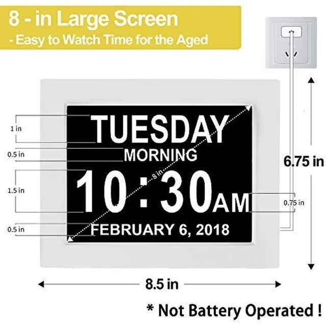 Alt view image 9 of 14 - 8" Large Digital Calendar Day Clock for Seniors 2026 - Easy to Read Alzheimer's Dementia Memory Loss Clock for Elderly with IPS Wide AngleDay & Date, 12 Custom Alarms & Auto-Dimming, White