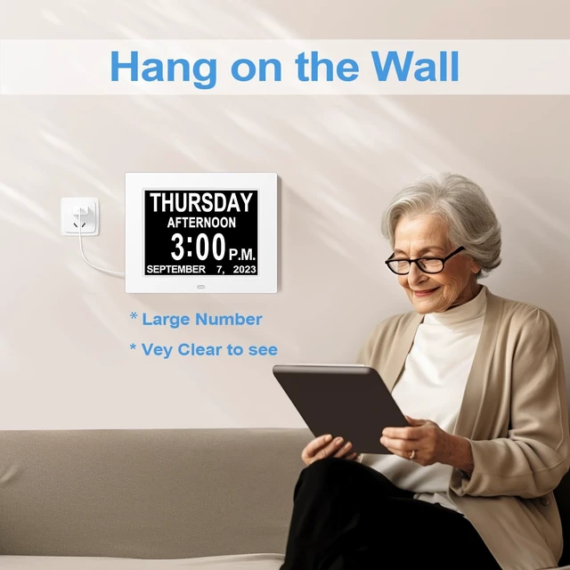 Alt view image 11 of 14 - 8" Large Digital Calendar Day Clock for Seniors 2026 - Easy to Read Alzheimer's Dementia Memory Loss Clock for Elderly with IPS Wide AngleDay & Date, 12 Custom Alarms & Auto-Dimming, White
