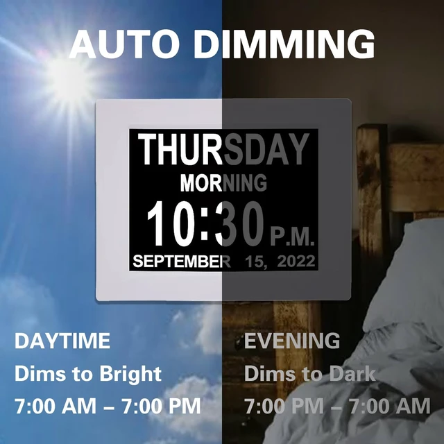 Alt view image 12 of 14 - 8" Large Digital Calendar Day Clock for Seniors 2026 - Easy to Read Alzheimer's Dementia Memory Loss Clock for Elderly with IPS Wide AngleDay & Date, 12 Custom Alarms & Auto-Dimming, White