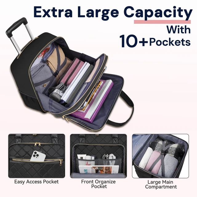 Alt view image 10 of 14 - Rolling Laptop Bag Women, 17.3 Inch Rolling Briefcase for Women | 40L Extra Large Capacity, Laptop Bag with Wheel, Rolling Computer Bag for Work, Travel, College, Business, Wife, Mom, Teacher