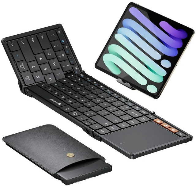 Alt view image 8 of 14 - XK01 TP Foldable Keyboard with Touchpad, 0.65 in Keycaps, Black | Multi-touch Trackpad, 88-key, Full Shortcut Row, 3-device Bluetooth 5.1 Switching, USB-C Charging for Mobile Productivity