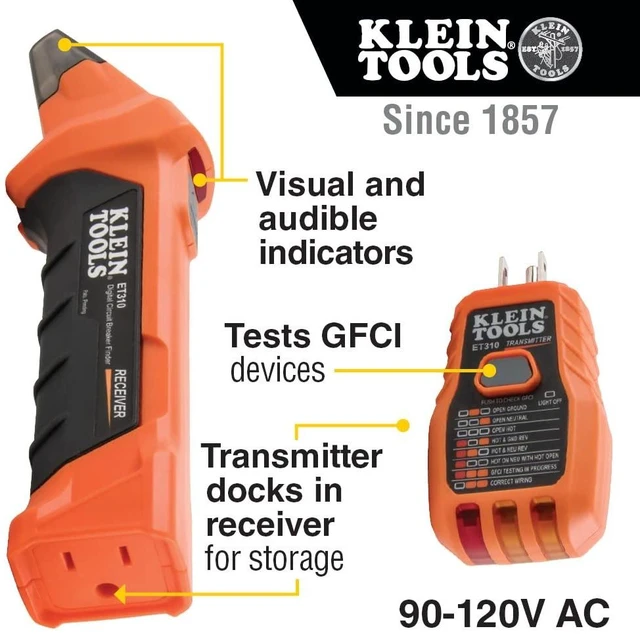 Alt view image 9 of 14 - ET310 AC Circuit Breaker Finder, Electric and Voltage Tester with Integrated GFCI Outlet Tester
