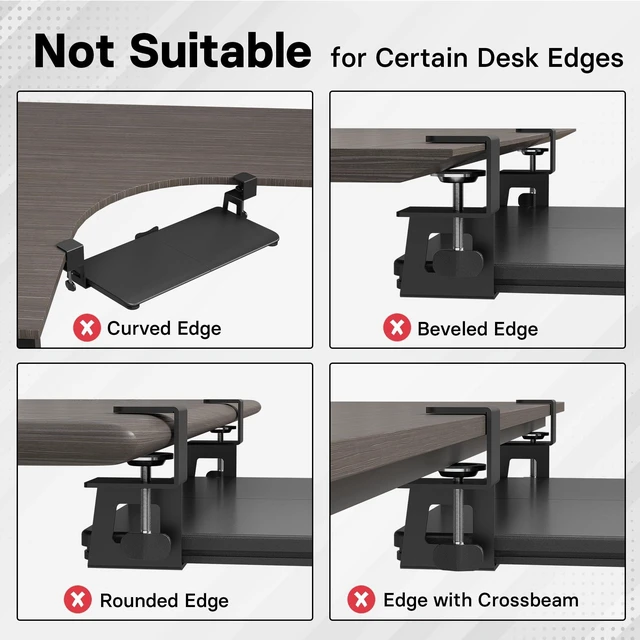 Alt view image 10 of 14 - Under Desk Keyboard Tray, Pull-Out Keyboard & Mouse Platform | C-Clamp Mount, Space-Saving Ergonomic Slide-Out Drawer, 31.3 in Including Clamps, 20 x 11.8 in Tray, Black
