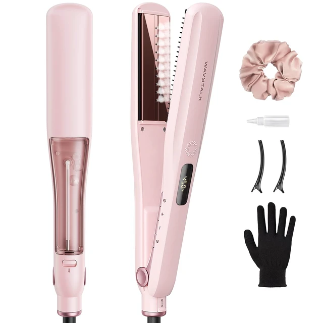 Alt view image 8 of 14 - Steam Hair Straightener Steam Sesh for Less Heat Damage, Flat Iron | Detachable Comb, Steam Nourishes, Speeds Straightening, Fights Humidity & Frizz, Nano Titanium 1.38'' Plate, 5 Heat, Pink