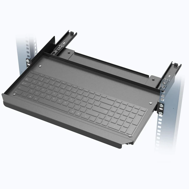 Alt view image 7 of 12 - 1U Rack Mount Keyboard Tray 9 1/4"-Deep - Sliding Keyboard Shelf for 19" Server Rack Cabinet, Universal Metal Pull-Out Rack Shelf with Smooth Slide Rails, Black