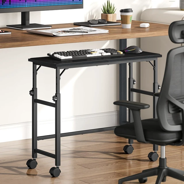 Alt view image 9 of 14 - Mobile Keyboard Tray with Mouse Pad, Height Adjustment 21.6"-31.1", Keyboard Standing Desk, Rolling Under-Desk Extender with Lockable Casters, Desk Accessories for Home Office, Black